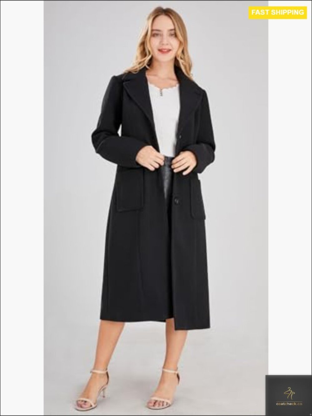 Wool Blend Pea Coat Classic Notch Lapel Slim Fit Mid-Length Winter Overcoat - Picture 6 of 7
